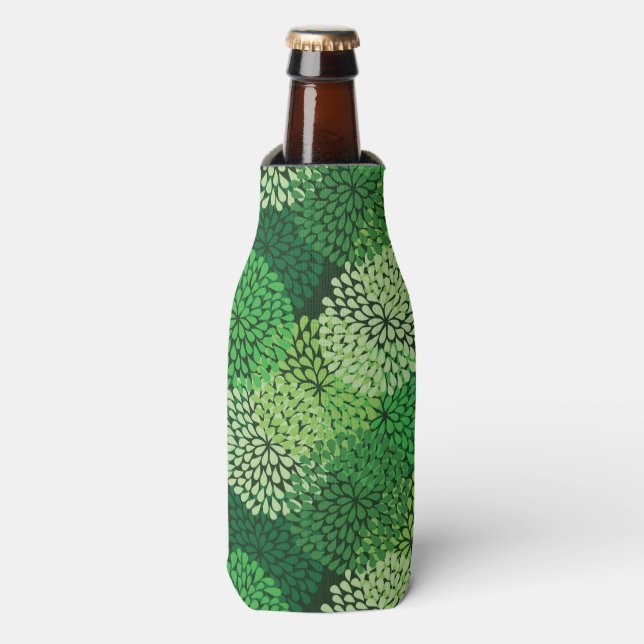 Green floral pattern bottle cooler (Bottle Front)