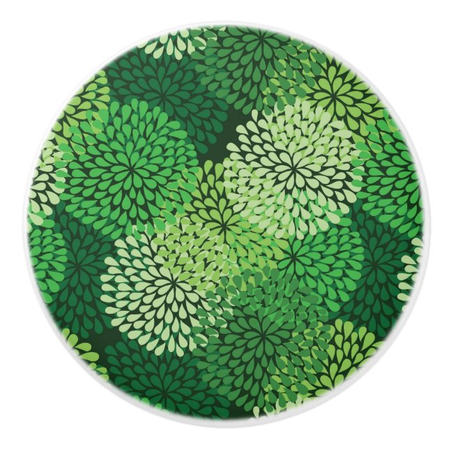Green floral pattern ceramic knob (Front)
