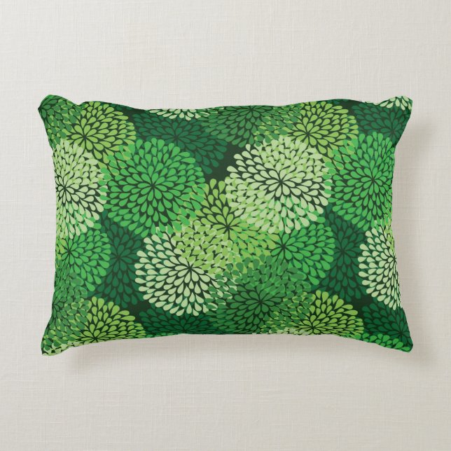 Green floral pattern decorative pillow (Front)