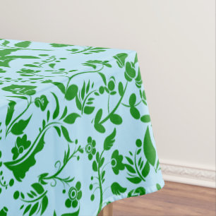 Green Floral Pattern G01. L Blue BG Tablecloth