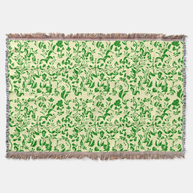 Green Floral Pattern G01. L Yellow BG Throw Blanket (Front)