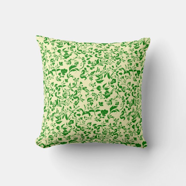 Green Floral Pattern G01. L Yellow BG Throw Pillow (Front)
