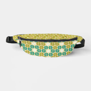 Green floral pattern groovy retro boho fanny pack