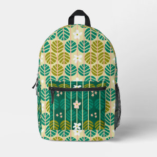 Green floral pattern groovy retro boho  printed backpack