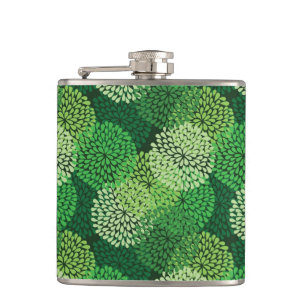Green floral pattern hip flask