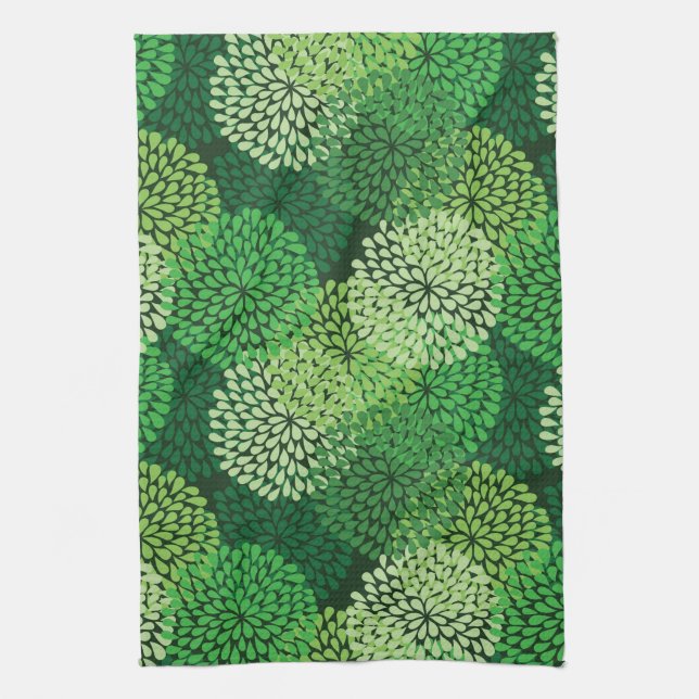 Green floral pattern kitchen towel (Vertical)