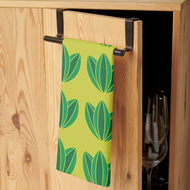 Green Floral Pattern Kitchen Towel (Thirds Fold)