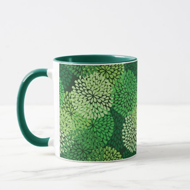 Green floral pattern mug (Left)