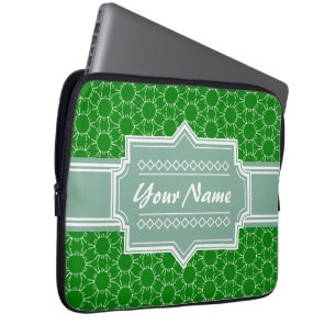 Green Floral Pattern Personalized Name Laptop Sleeve