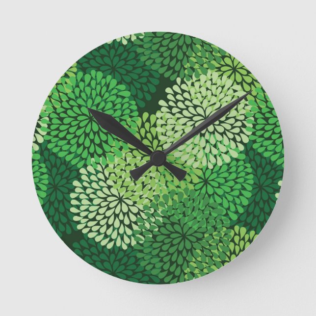 Green floral pattern round clock (Front)
