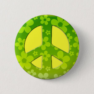 GREEN FLORAL PEACE SIGN 2 INCH ROUND BUTTON