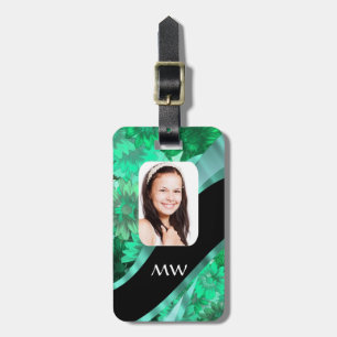 Green floral personalized photo luggage tag