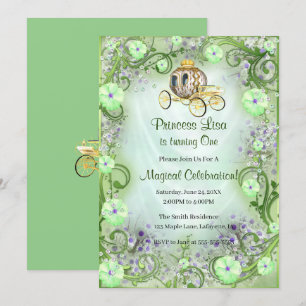 Green Floral Princess Enchanted 1st Birthday Invitation