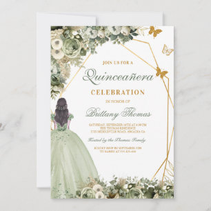 Green Floral Quinceanera Invitation
