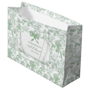 Green Floral Roses Chinoiserie Bridal Shower Large Gift Bag