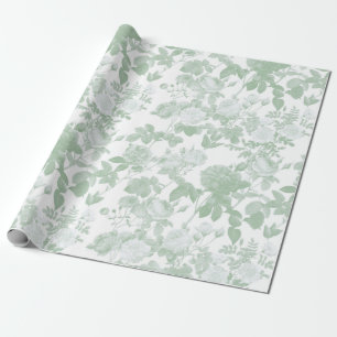Green Floral Roses French Chinoiserie Pattern Wrapping Paper