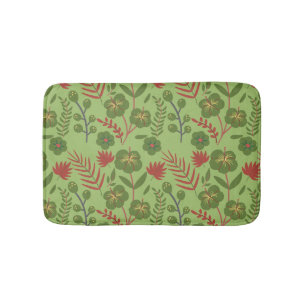 Green floral seamless pattern flower, branch, leaf bath mat