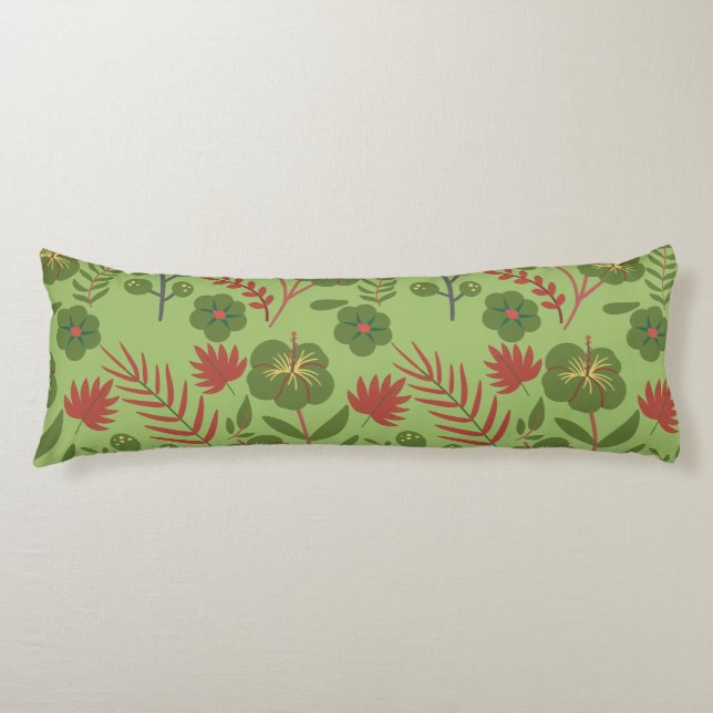 Green floral seamless pattern flower, branch, leaf body pillow (Front)