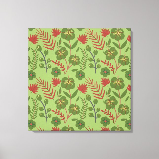 Green floral seamless pattern flower, branch, leaf canvas print (Front)