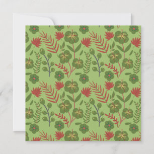 Green floral seamless pattern flower, branch, leaf card