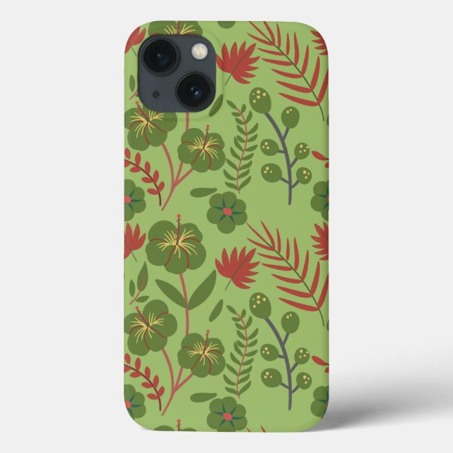 Green floral seamless pattern flower, branch, leaf Case-Mate iPhone case (Back)