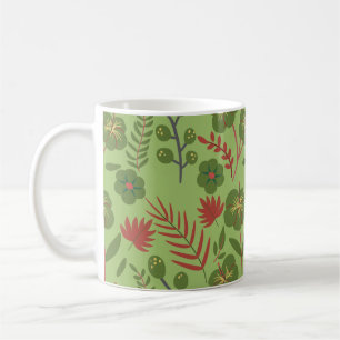 Green floral seamless pattern flower, branch, leaf coffee mug