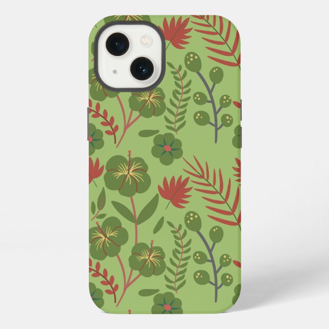 Green floral seamless pattern flower, branch, leaf iPhone case (Back)