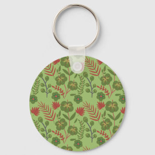 Green floral seamless pattern flower, branch, leaf keychain