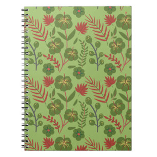Green floral seamless pattern flower, branch, leaf notebook