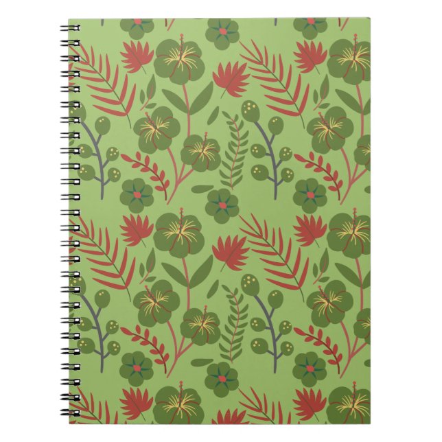Green floral seamless pattern flower, branch, leaf notebook (Front)