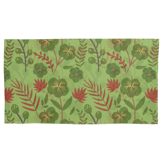 Green floral seamless pattern flower, branch, leaf pillowcase (Front-Left)