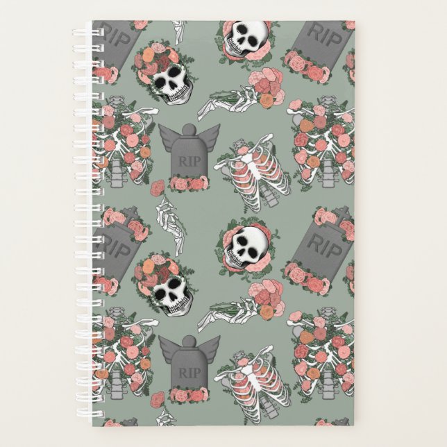 Green Floral Skeleton Planner (Front)