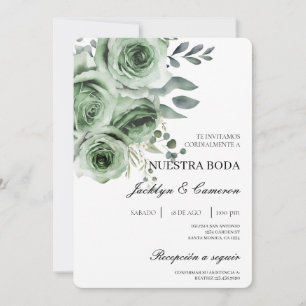 Green Floral Spanish Wedding Invitation