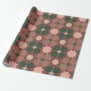 Green Floral Star Gift Wrap Paper Pink