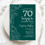 Green Floral Surprise 70th Birthday Party Invitation<br><div class="desc">Teal Green Surprise 70th Birthday Party Invitation. Minimalist modern design featuring botanical accents and typography script font. Simple floral invite card perfect for a stylish female surprise bday celebration. Can be customized to any age. Printed Zazzle invitations or instant download digital template.</div>