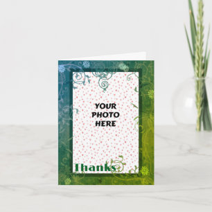 Green Floral Swirl Wedding Photo Thank You Card