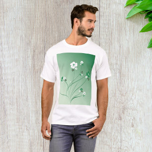 Green Floral Swirls and White Blossoms T-Shirt