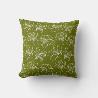 Green Floral Throw Pillow