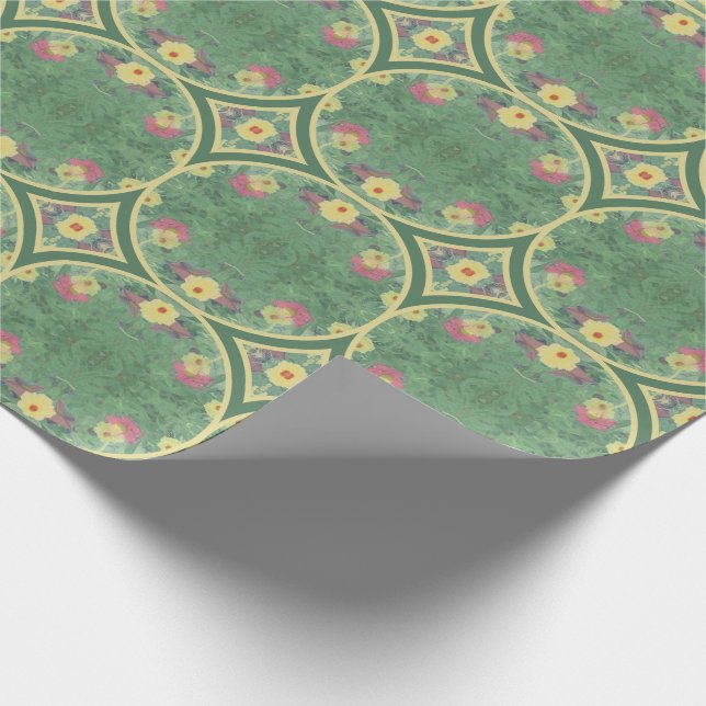 Green Floral Tile Birthday Wrapping Paper (Corner)