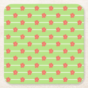 Green Floral Tiles Square Paper Coaster