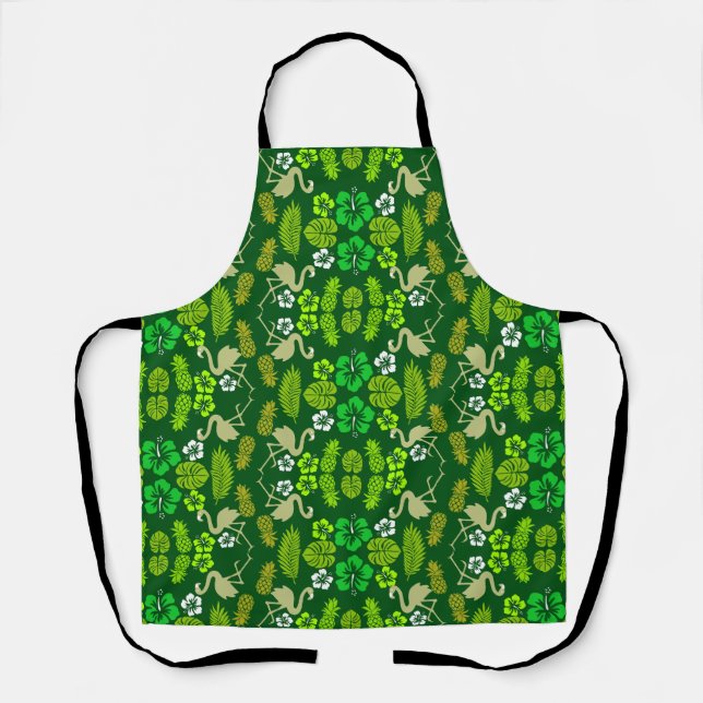 Green Floral Tropical Fruit Patterned Apron (Front)