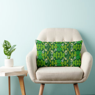 Green Floral Tropical Fruit Patterned Lumbar Pillow