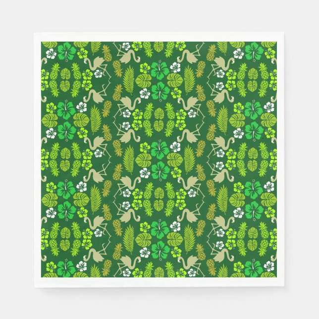 Green Floral Tropical Fruit Patterned Napkin (Front)