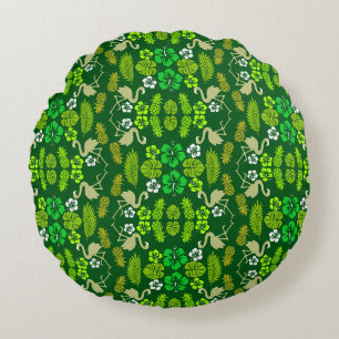 Green Floral Tropical Fruit Patterned Round Pillow