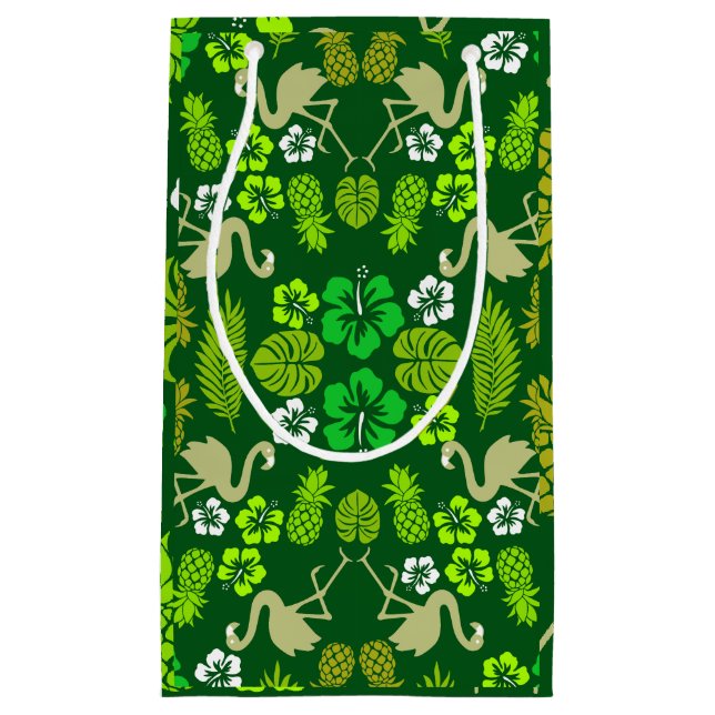 Green Floral Tropical Fruit Patterned Small Gift Bag (Front)