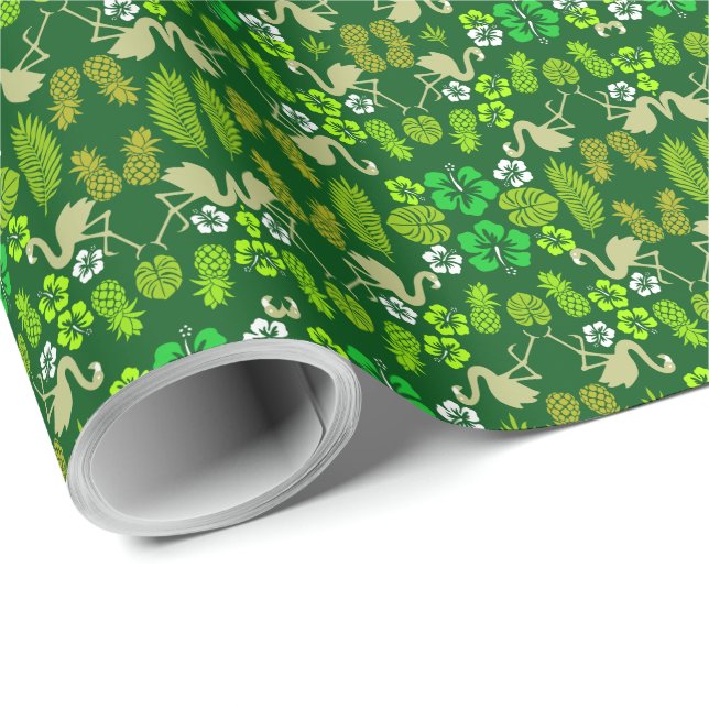 Green Floral Tropical Fruit Patterned Wrapping Paper (Roll Corner)