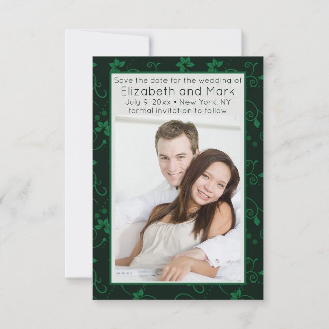 Green Floral Vine Photo Save the Date (Front)