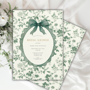 Green Floral Vintage Bridal Shower Invitation