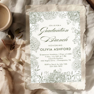Green Floral vintage Brunch graduation Invitation