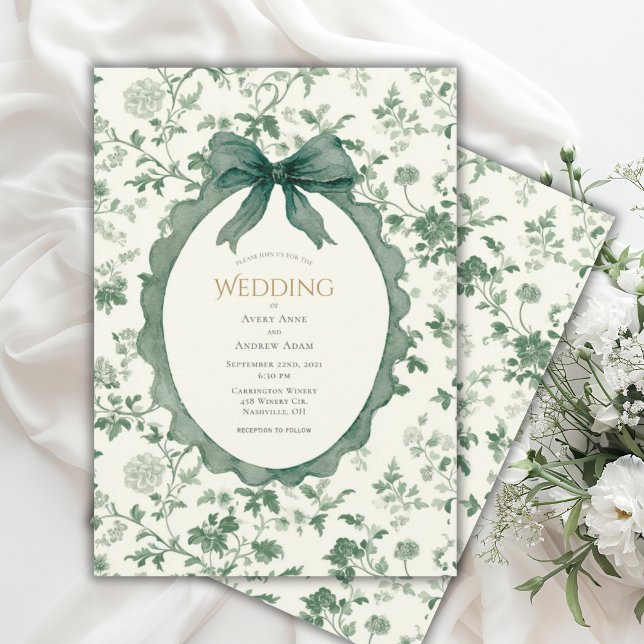Green Floral Vintage Wedding Invitation (Creator Uploaded)